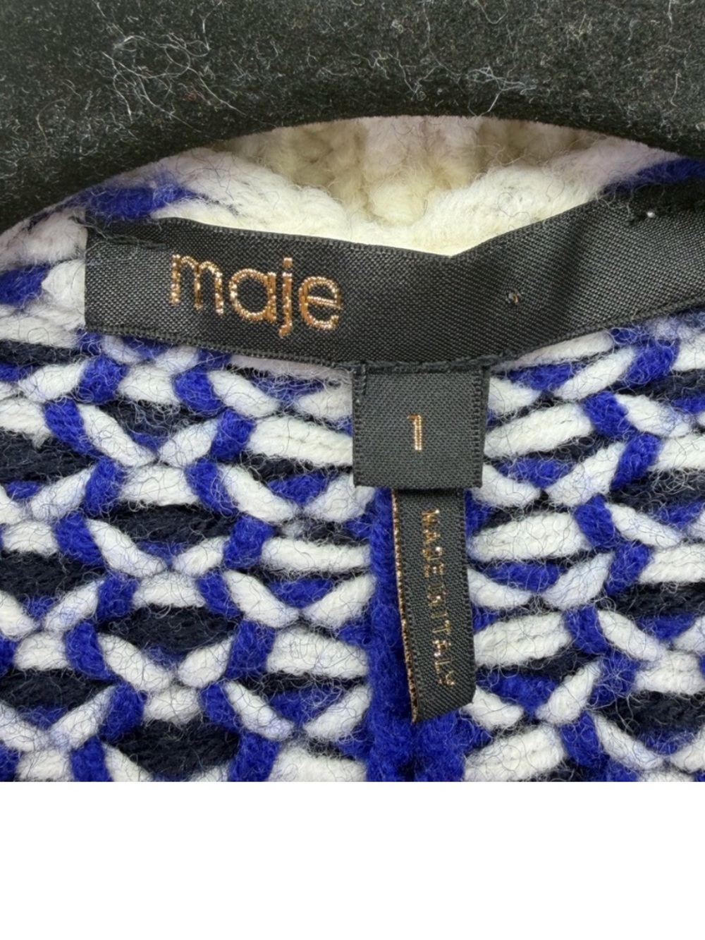 Maje Malou chunky Navy and white Knit V-Neck Cardigan Sweater